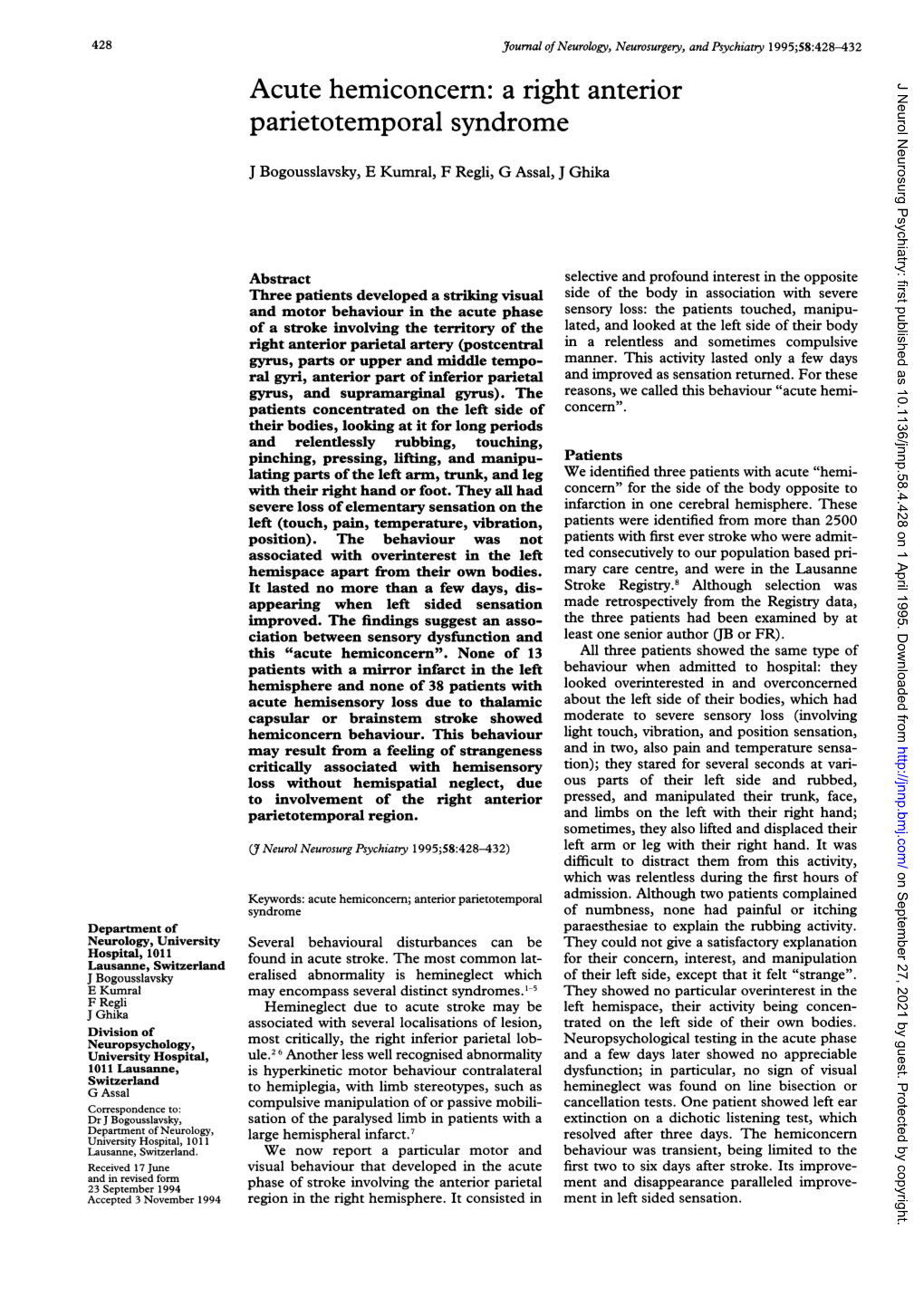 A Right Anterior Parietotemporal Syndrome 431