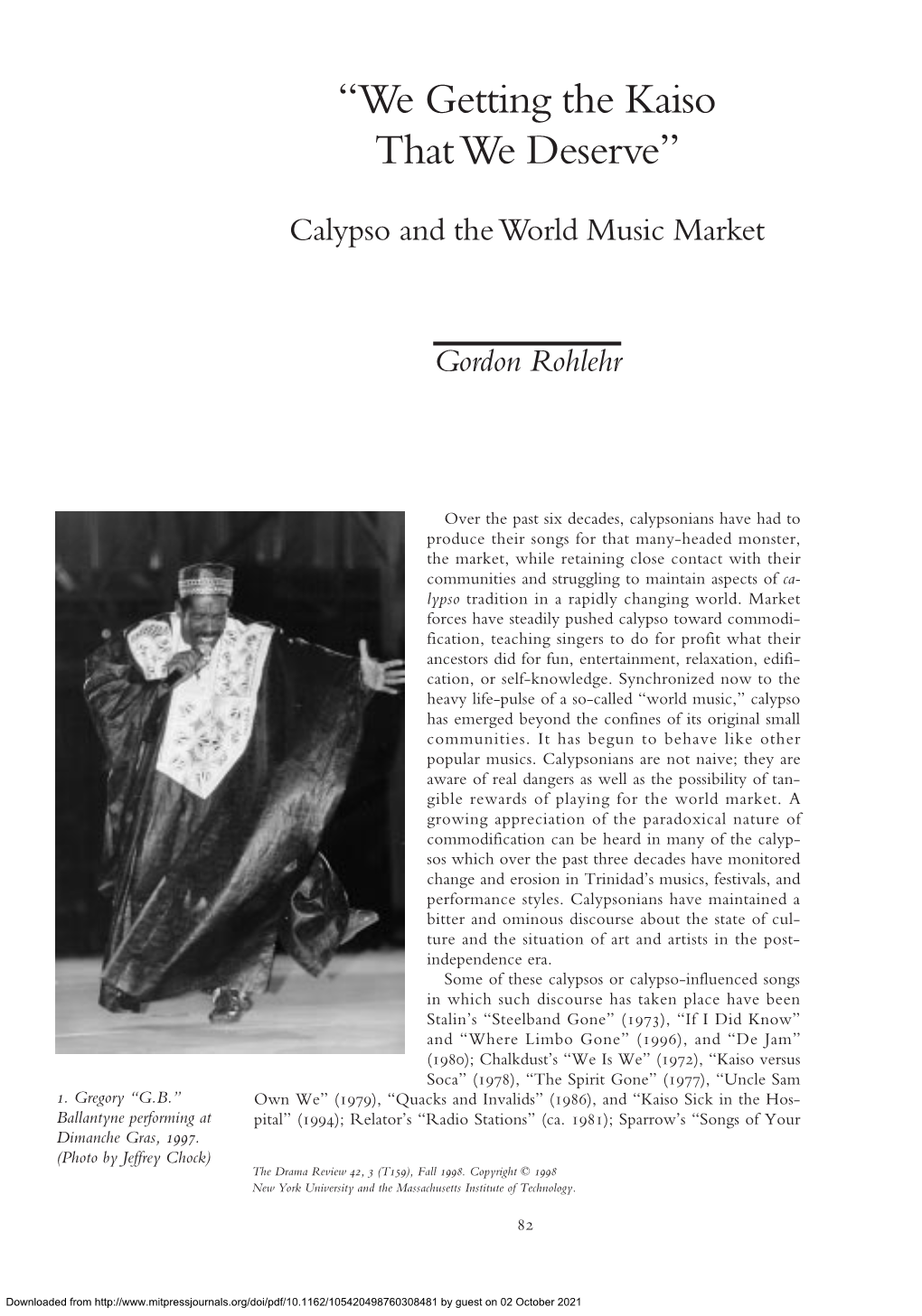 Calypso and the World Music Market Gordon Rohlehr