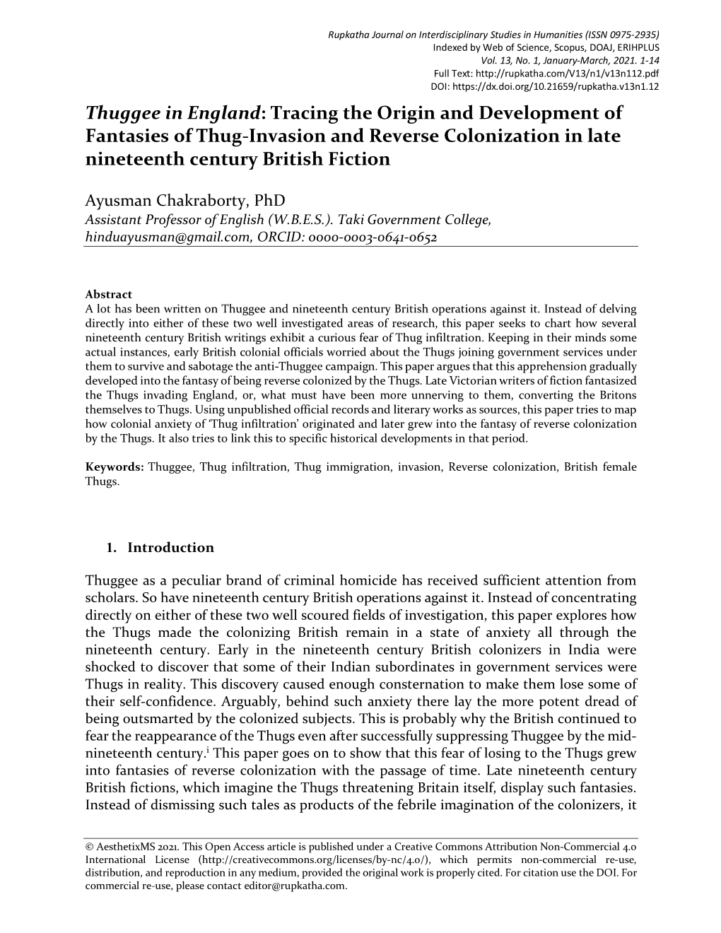 Thuggee in England: Tracing the Origin and Development of Fantasies of Thug-Invasion and Reverse Colonization in Late Nineteenth Century British Fiction