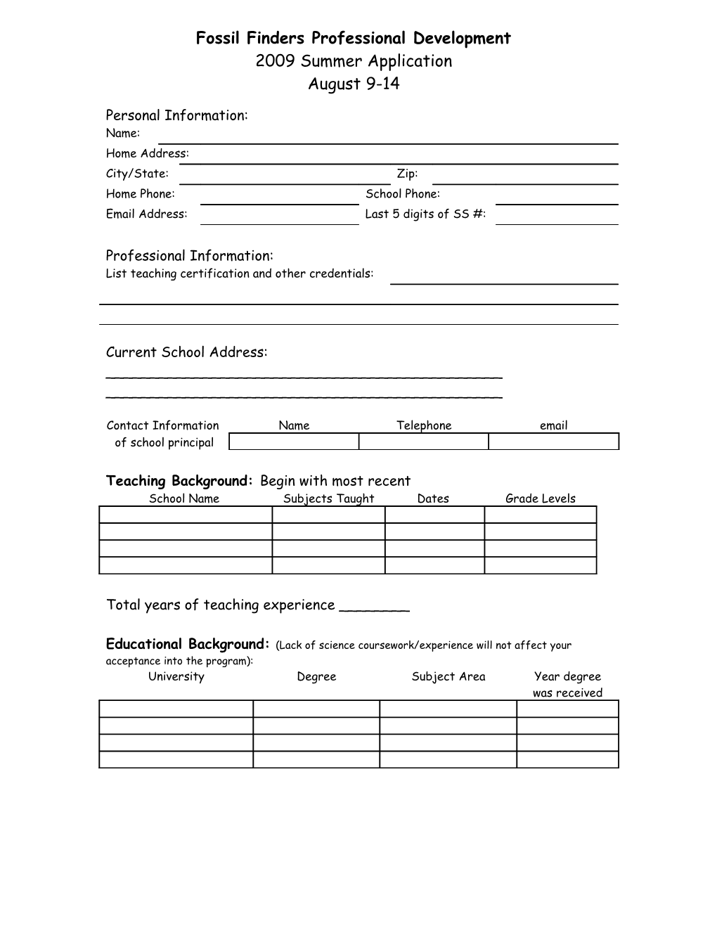 Fossil Finders Professional Development