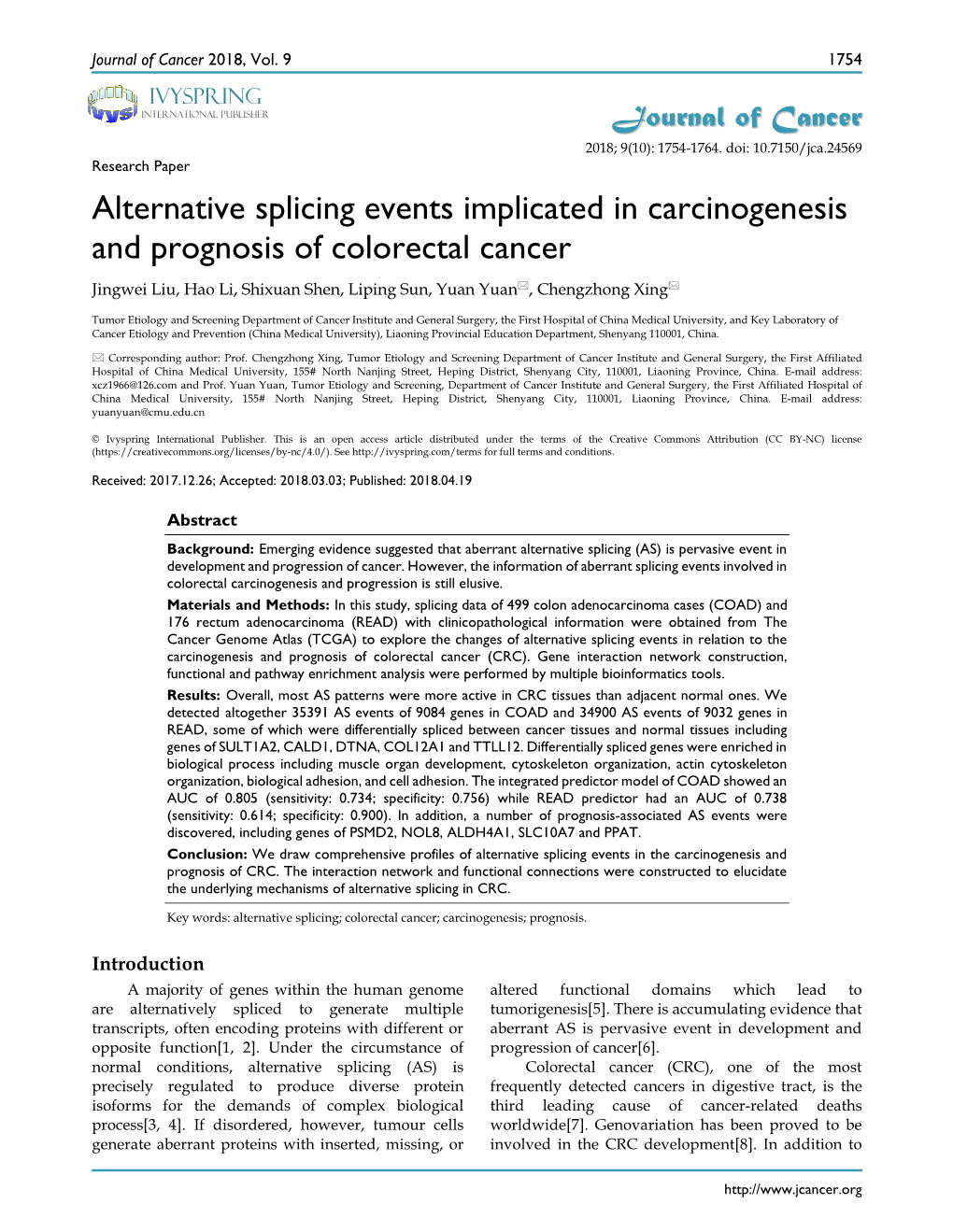 Alternative Splicing Events Implicated in Carcinogenesis and Prognosis Of