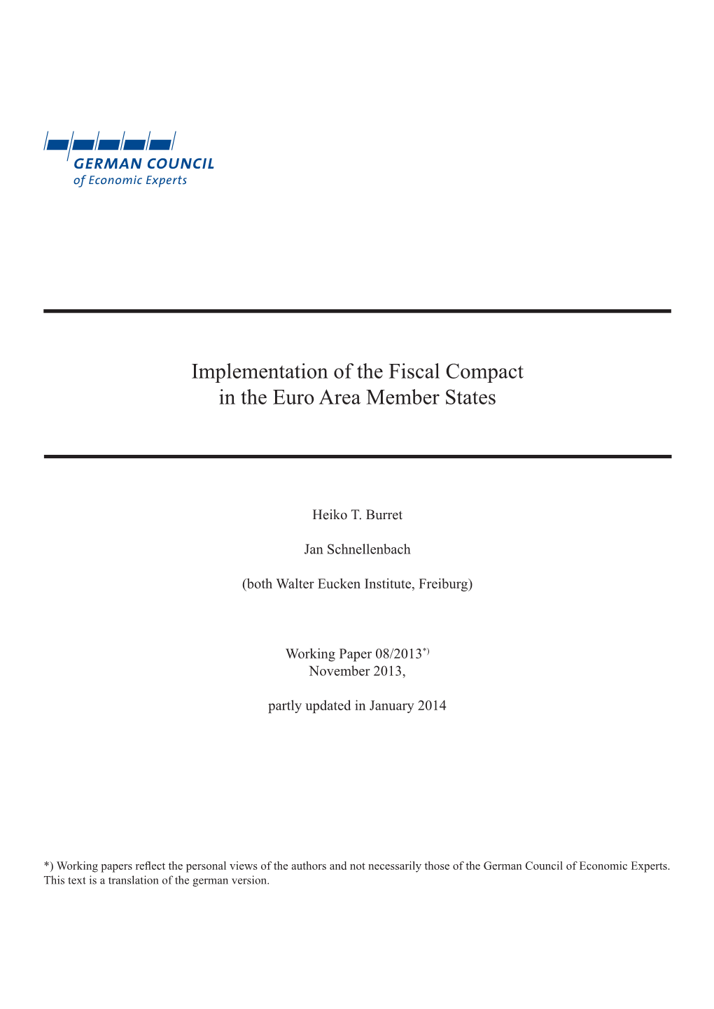 Implementation of the Fiscal Compact in the Euro Area Member States