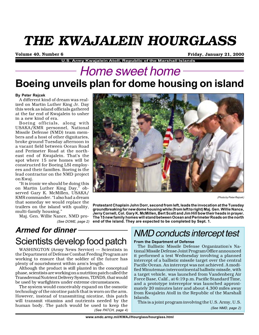 THE KWAJALEIN HOURGLASS Volume 40, Number 6 Friday, January 21, 2000 U.S