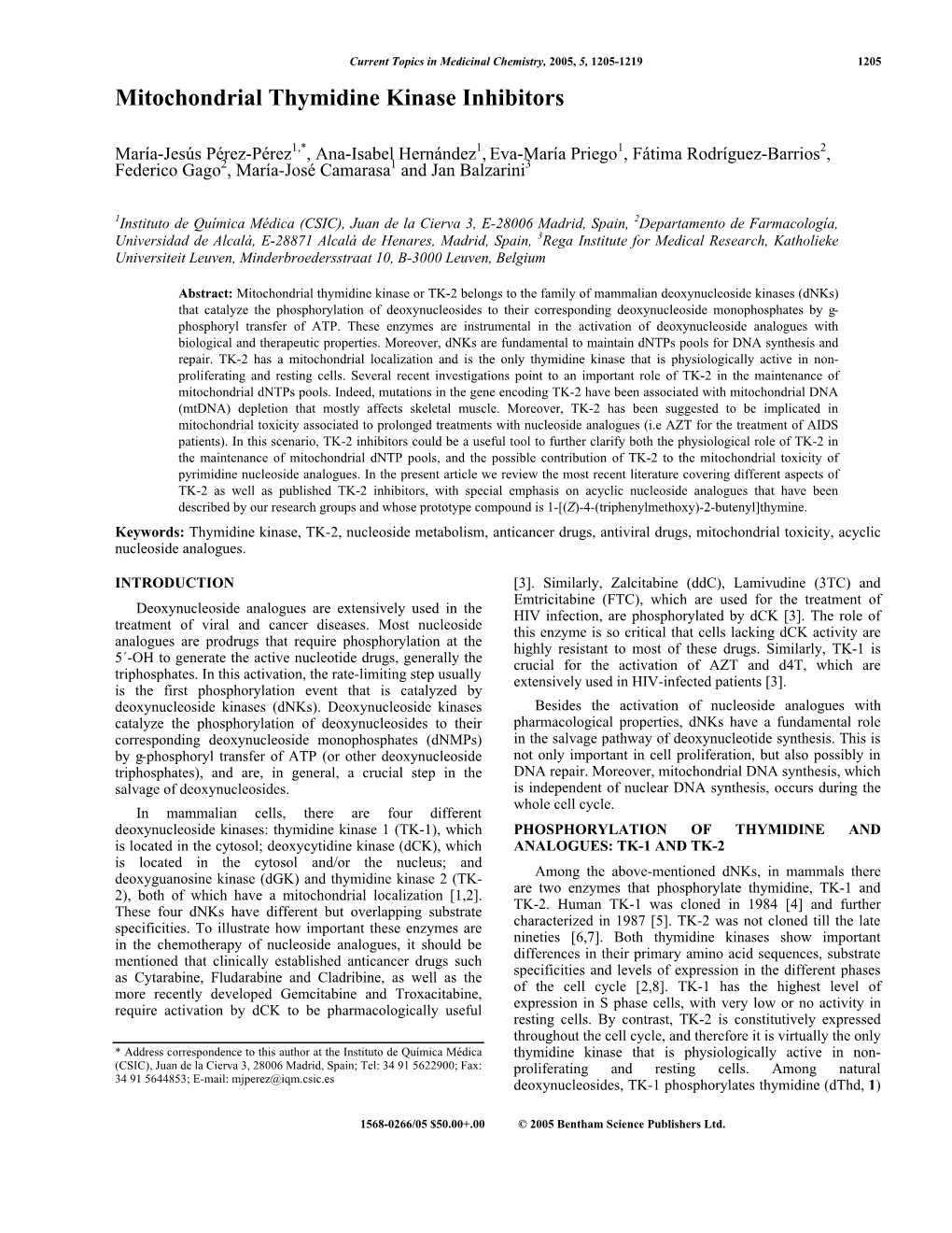 Mitochondrial Thymidine Kinase Inhibitors