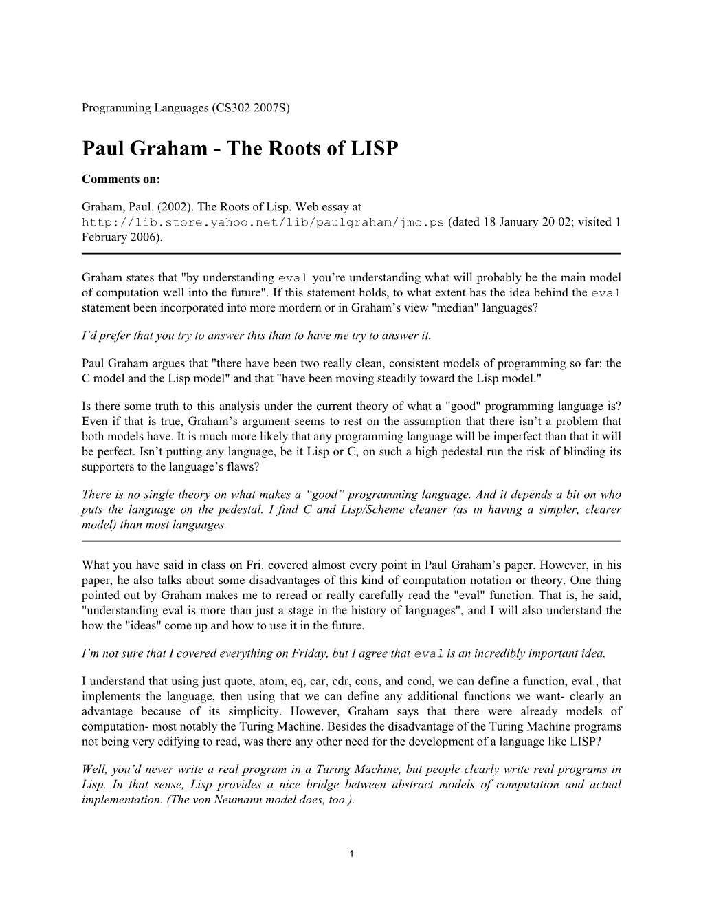CS302 2007S : Paul Graham