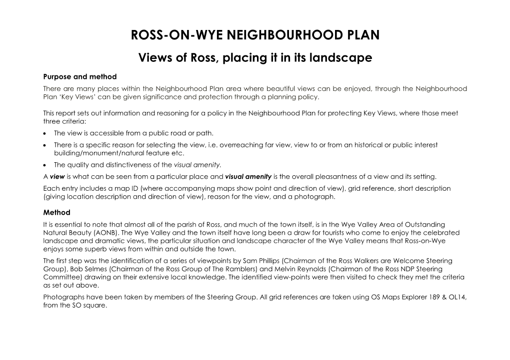 ROSS-ON-WYE NEIGHBOURHOOD PLAN Views of Ross, Placing It in Its Landscape