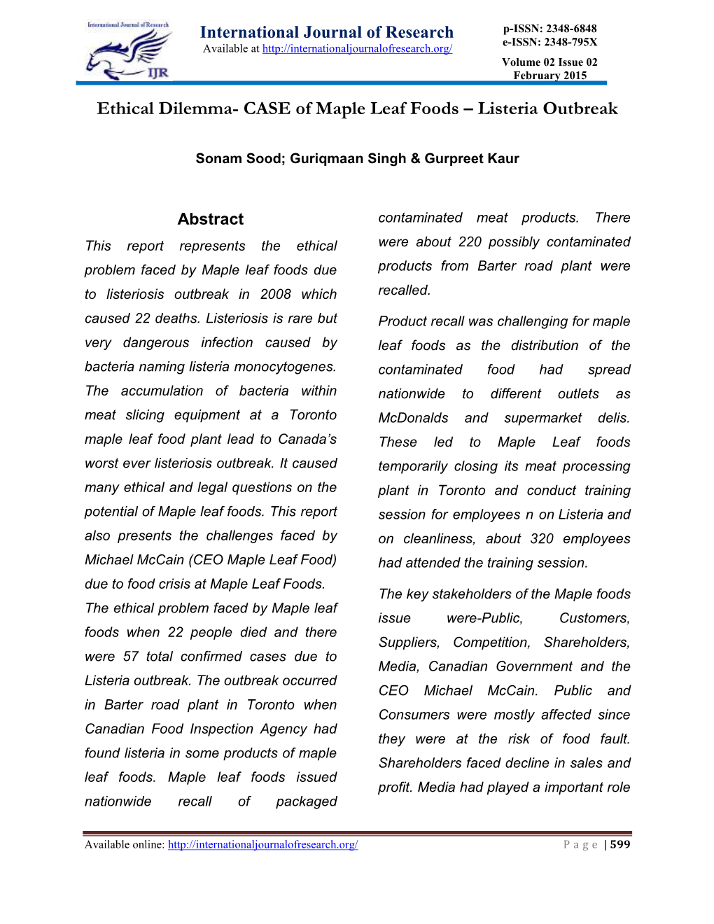 CASE of Maple Leaf Foods – Listeria Outbreak