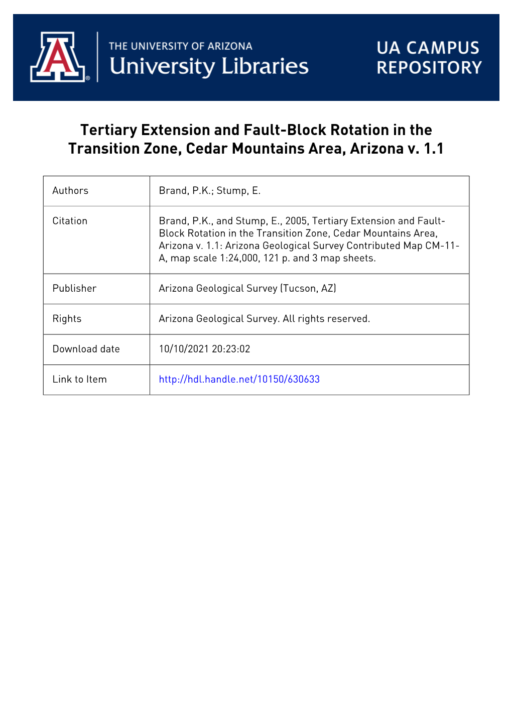 Tertiary Extension and Fault-Block Rotation in the Transition Zone, Cedar Mountains Area, Arizona V