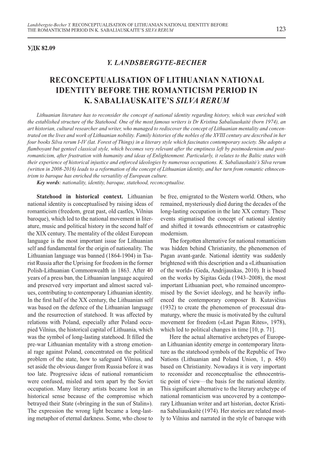 Reconceptualisation of Lithuanian National Identity Before the Romanticism Period in K