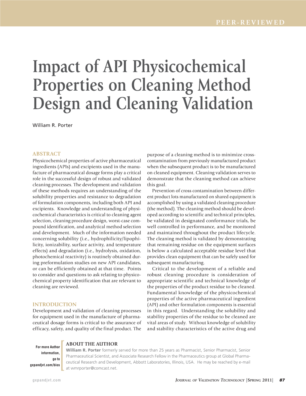 Impact of API Physicochemical Properties on Cleaning Method Design and Cleaning Validation