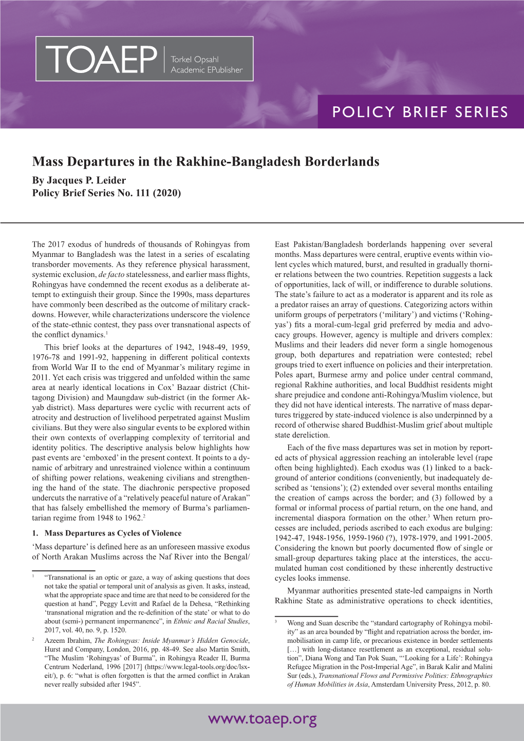 Mass Departures in the Rakhine Bangladesh Borderlands