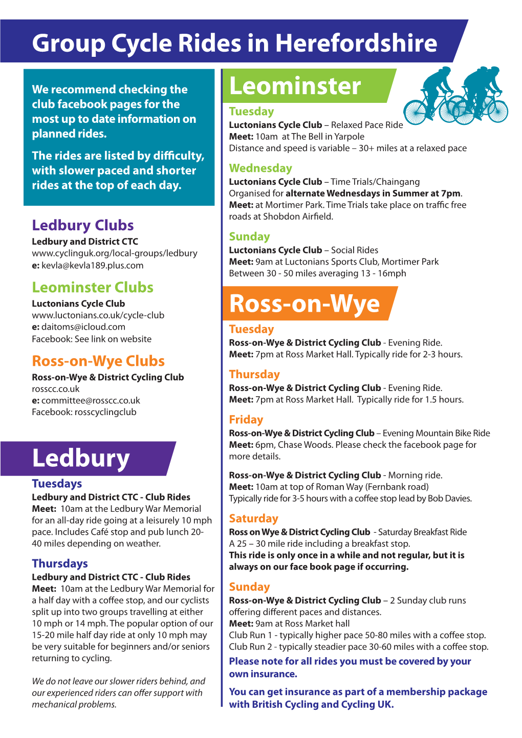 Group Cycle Rides in Ledbury, Leominster and Ross-On-Wye