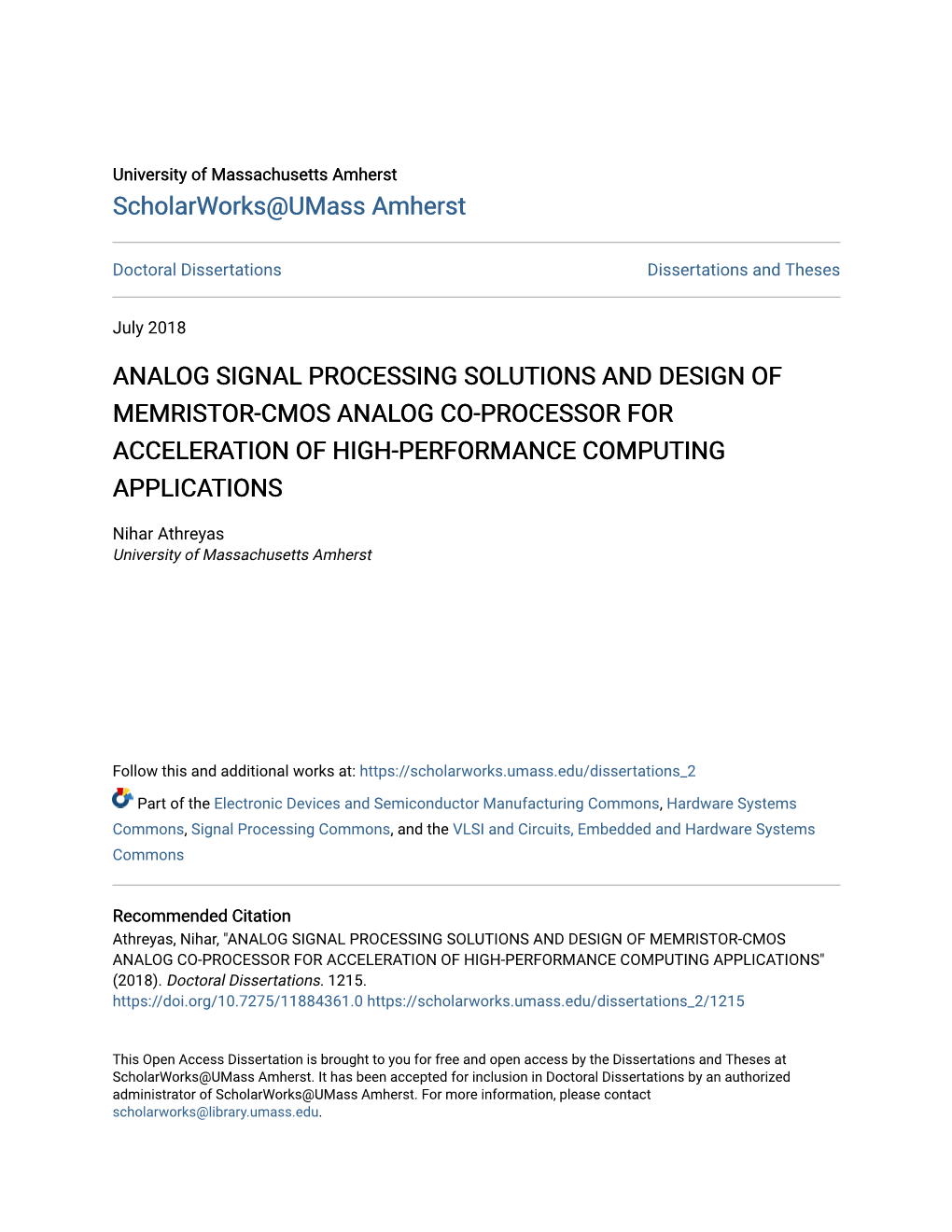 Analog Signal Processing Solutions and Design of Memristor-Cmos Analog Co-Processor for Acceleration of High-Performance Computing Applications