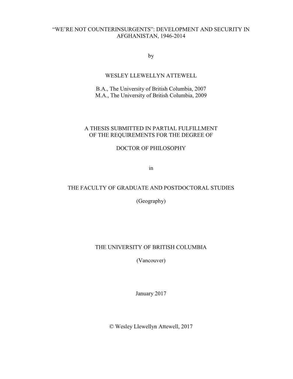 DEVELOPMENT and SECURITY in AFGHANISTAN, 1946-2014 By