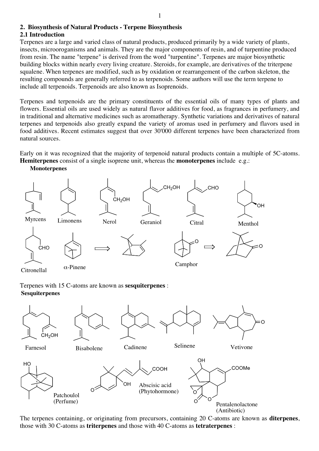 1 2. Biosynthesis of Natural Products