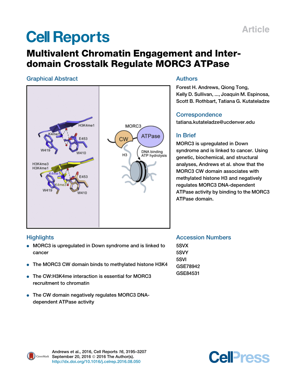 Multivalent Chromatin Engagement and Inter-Domain Crosstalk Regulate MORC3 Atpase