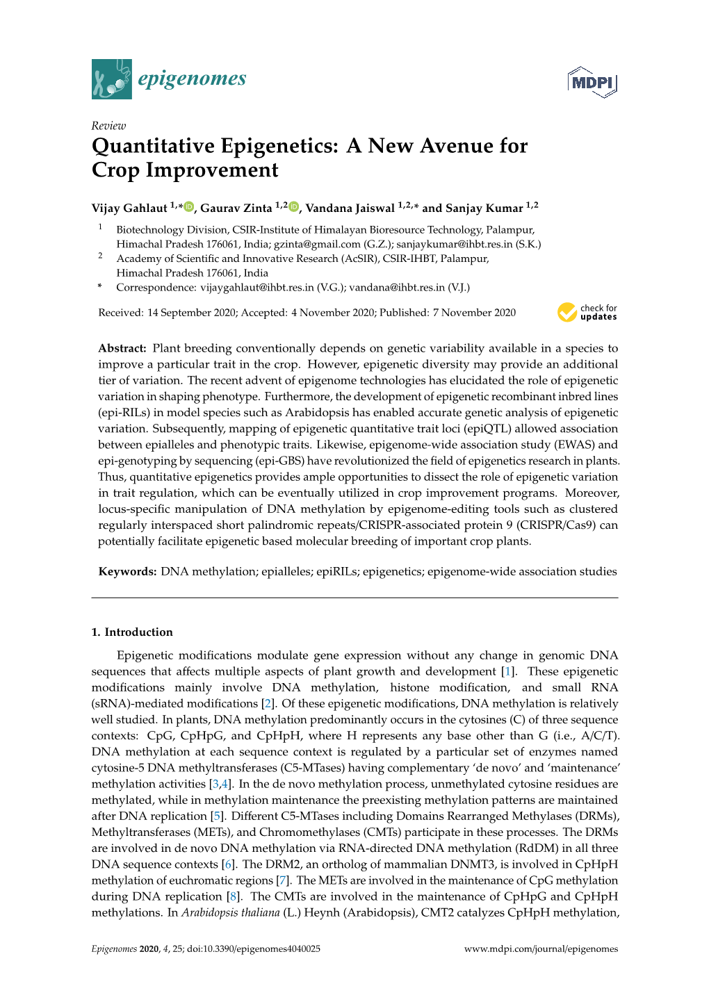 Quantitative Epigenetics: a New Avenue for Crop Improvement