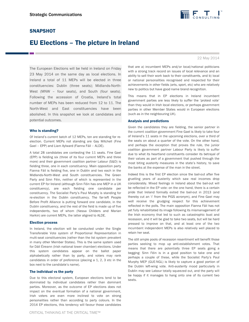 EU Elections – the Picture in Ireland