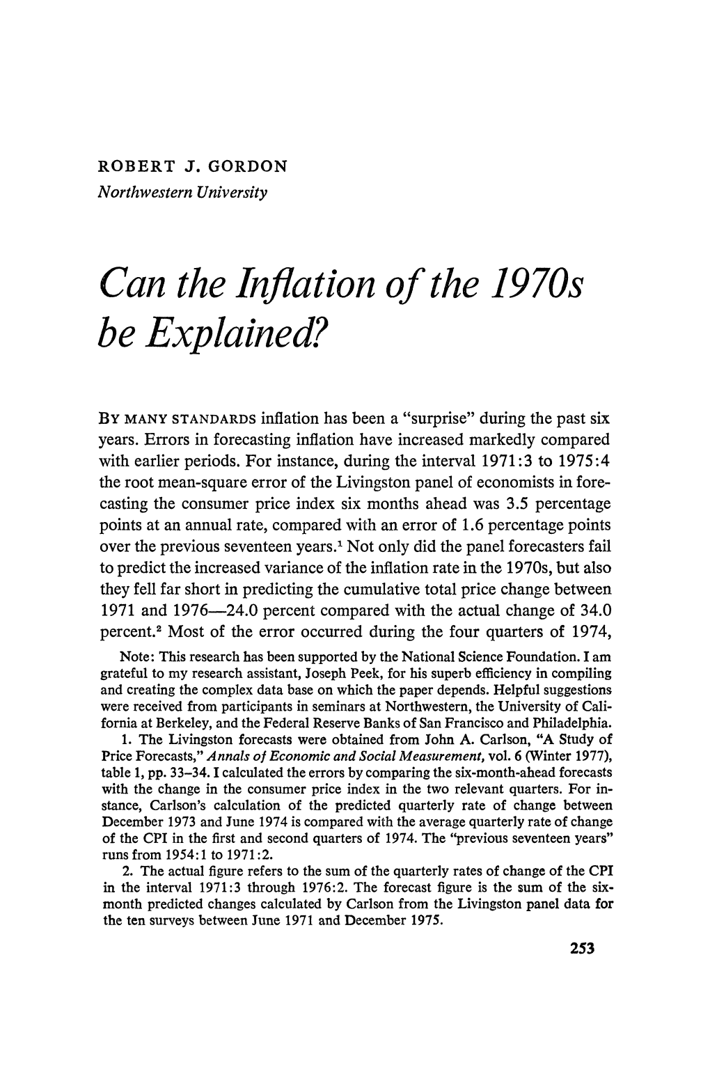 Can the Inflation of the 1970S Be Explained?