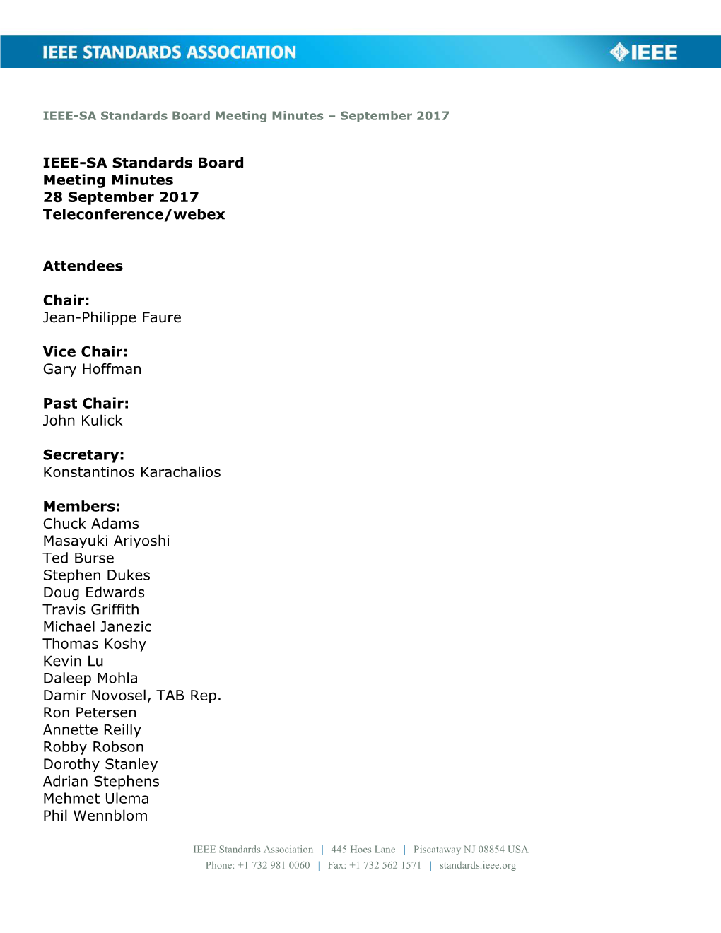 IEEE-SA Standards Board Meeting Minutes – September 2017