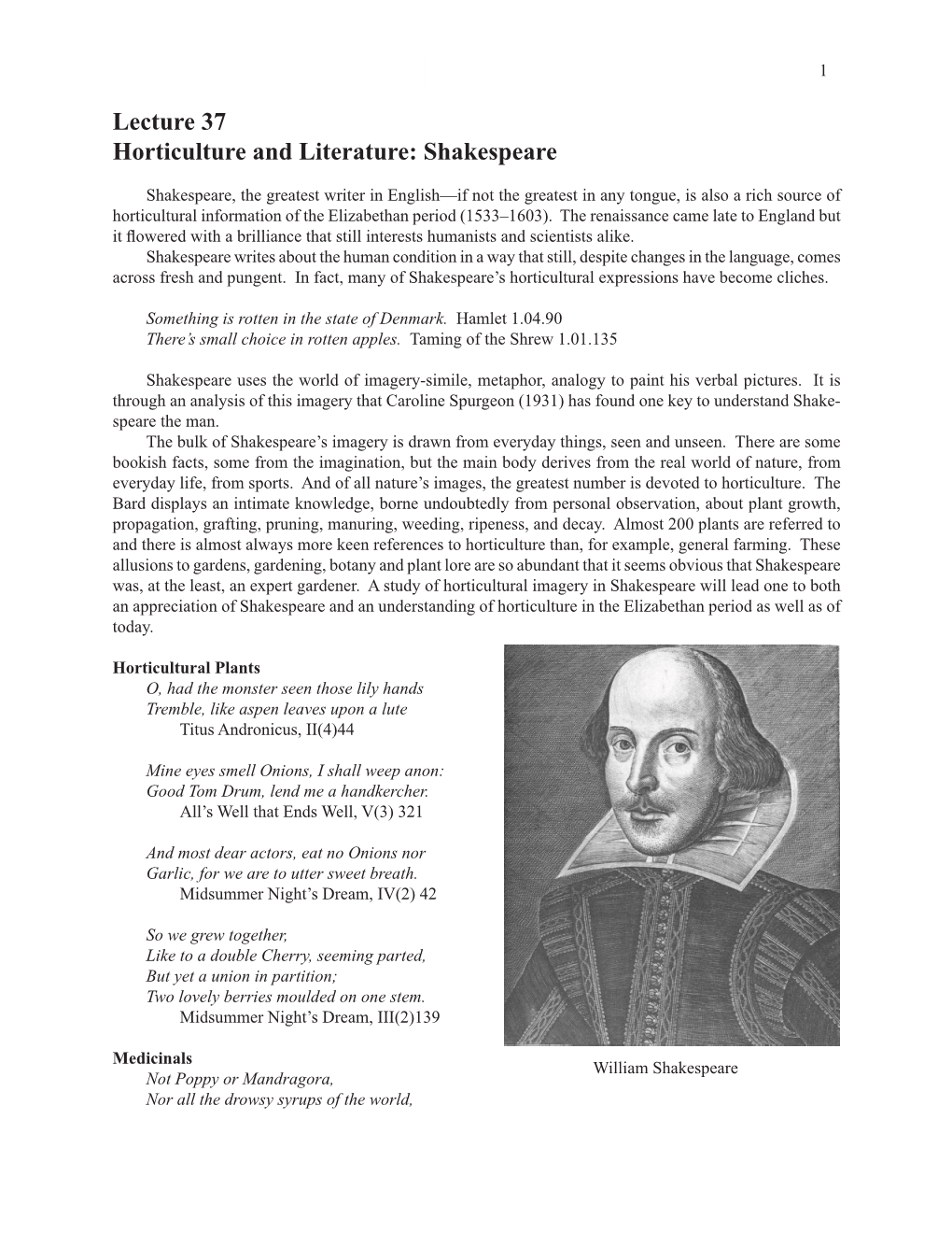 Lecture 37 Horticulture and Literature: Shakespeare