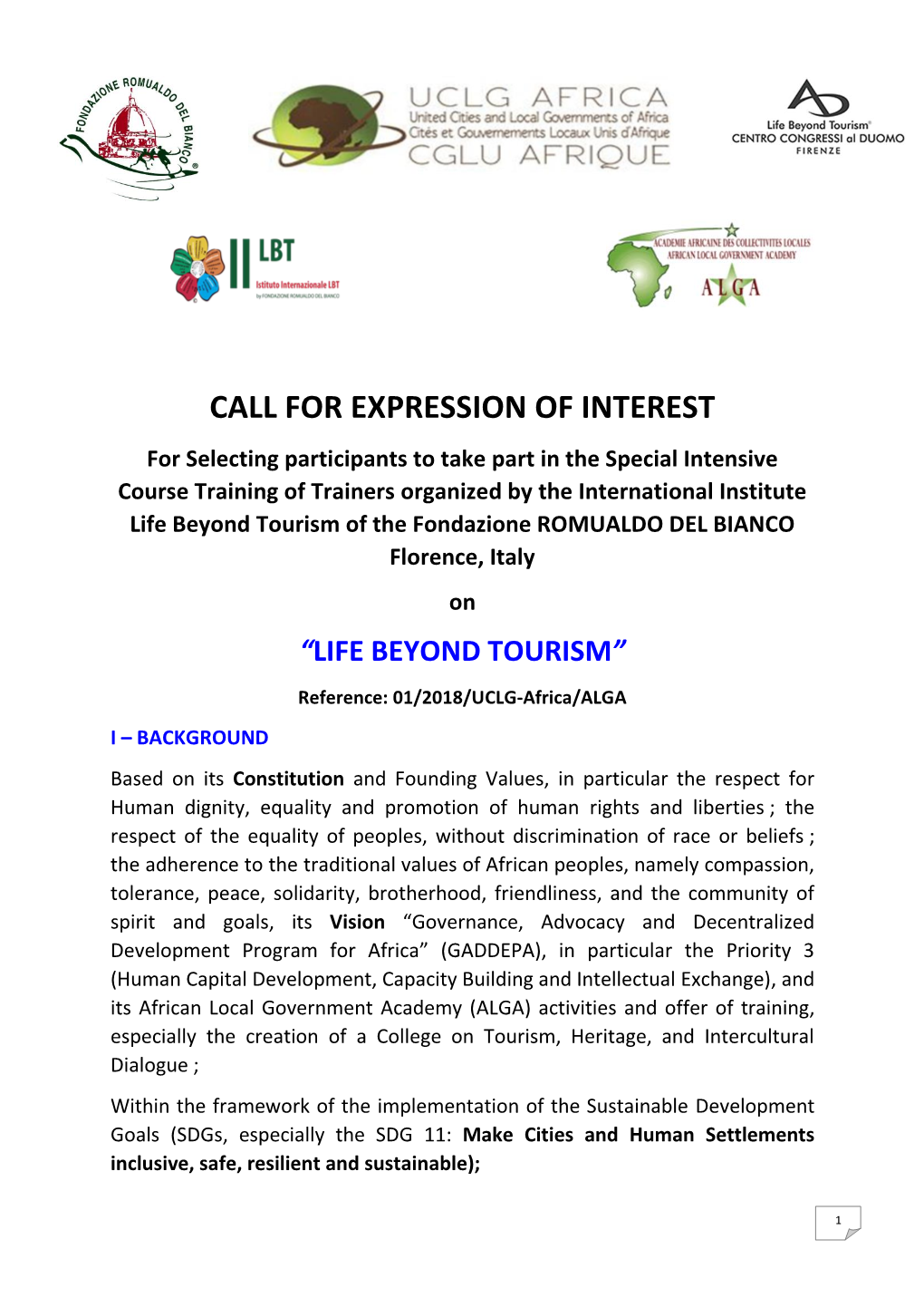 Call for Expression of Interest-Life Beyond Tourism