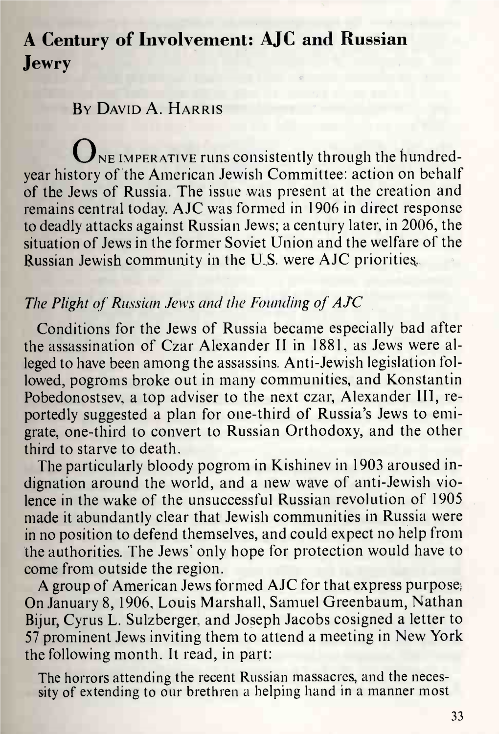 A Century of Involvement: AJC and Russian Jewry