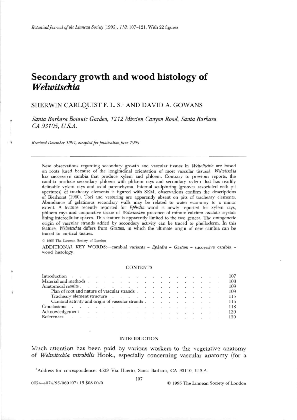 Secondary Growth and Wood Histology of Welwitschia