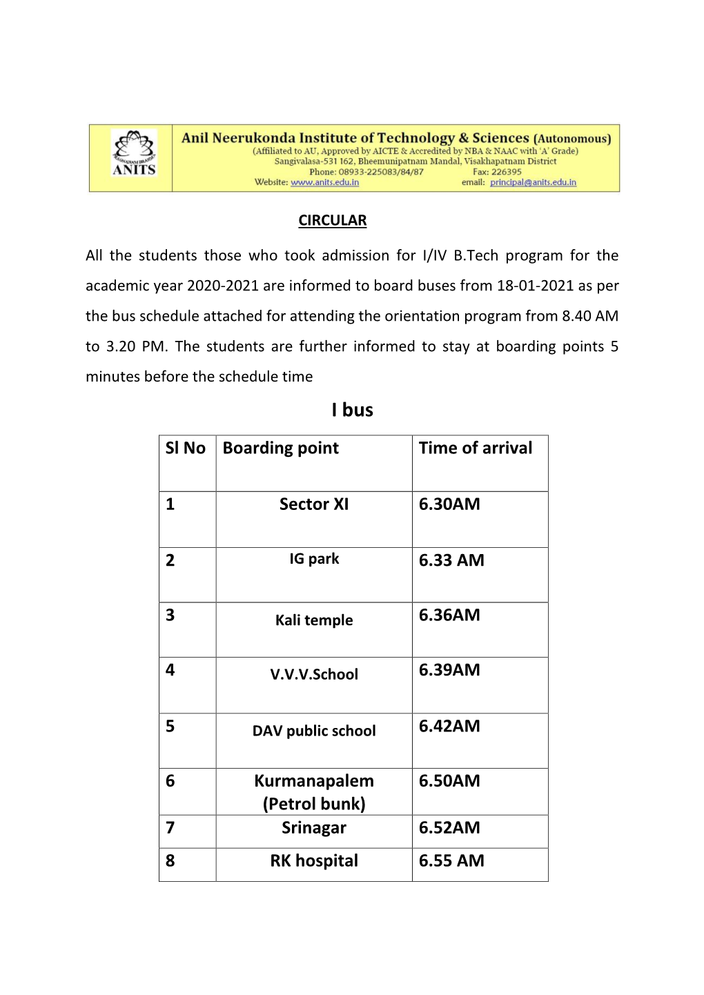 Transport Schedule