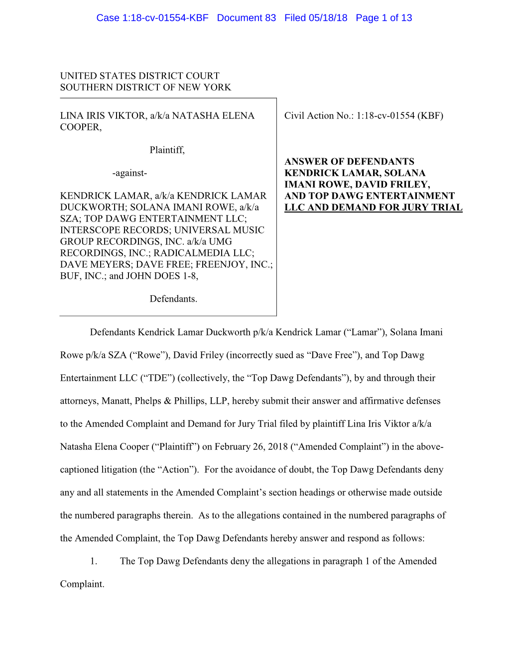 Case 1:18-Cv-01554-KBF Document 83 Filed 05/18/18 Page 1 of 13