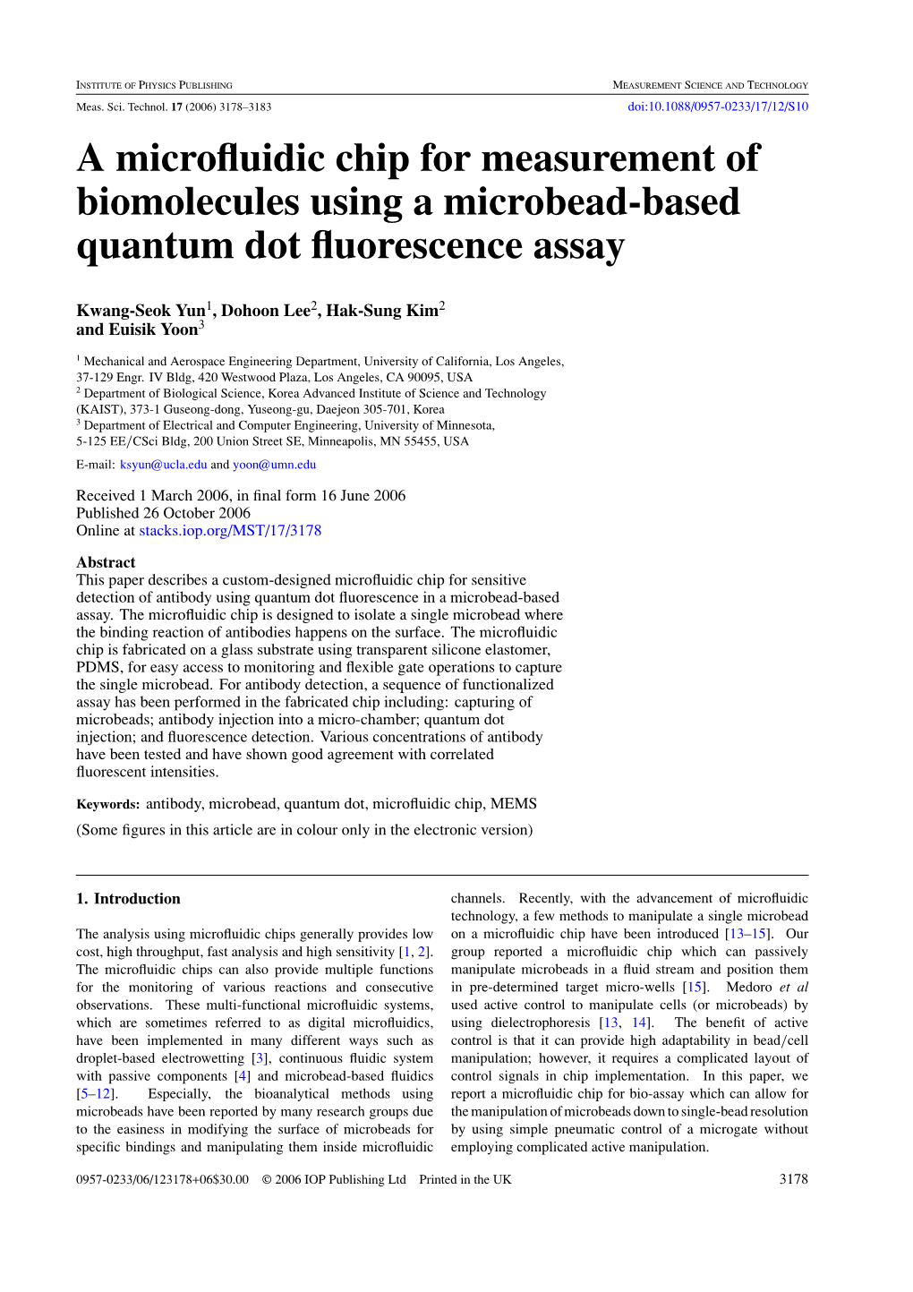 A Microfluidic Chip for Measurement of Biomolecules Using a Microbead