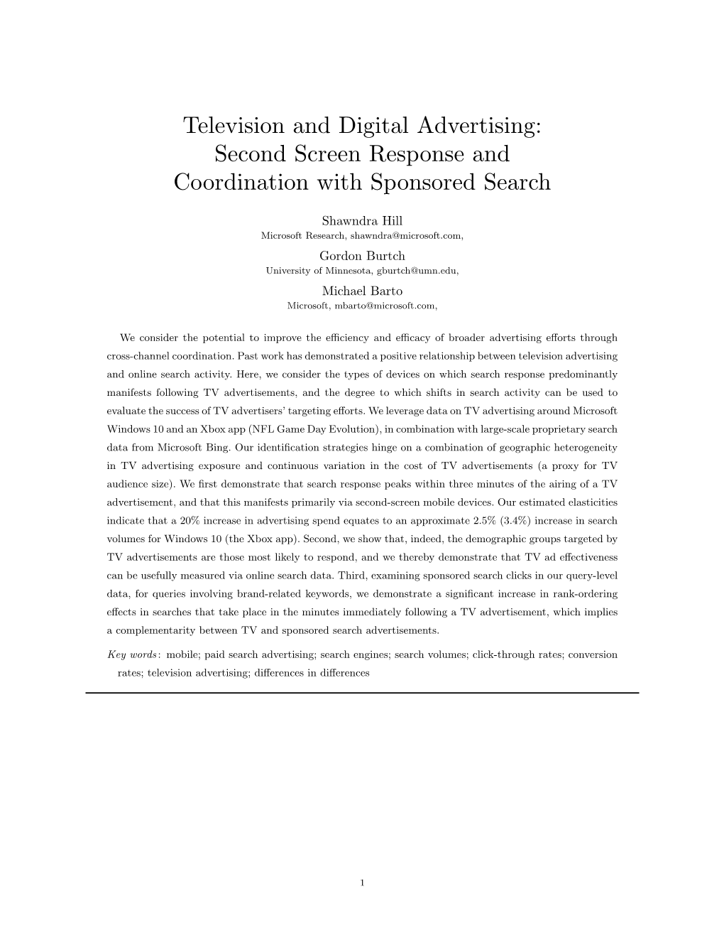 Television and Digital Advertising: Second Screen Response and Coordination with Sponsored Search