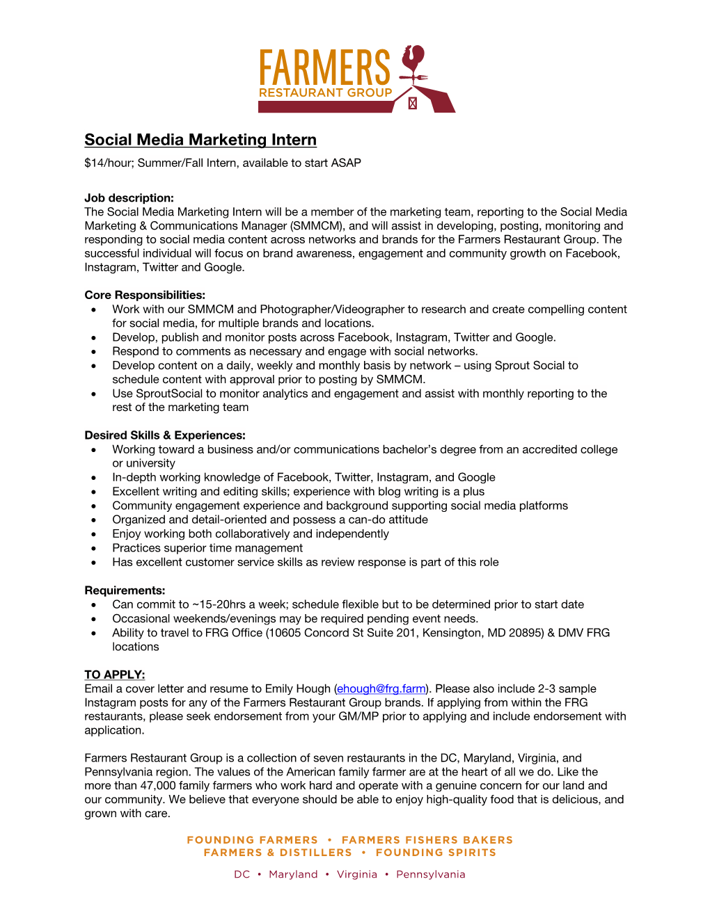 Social Media Marketing Intern $14/Hour; Summer/Fall Intern, Available to Start ASAP