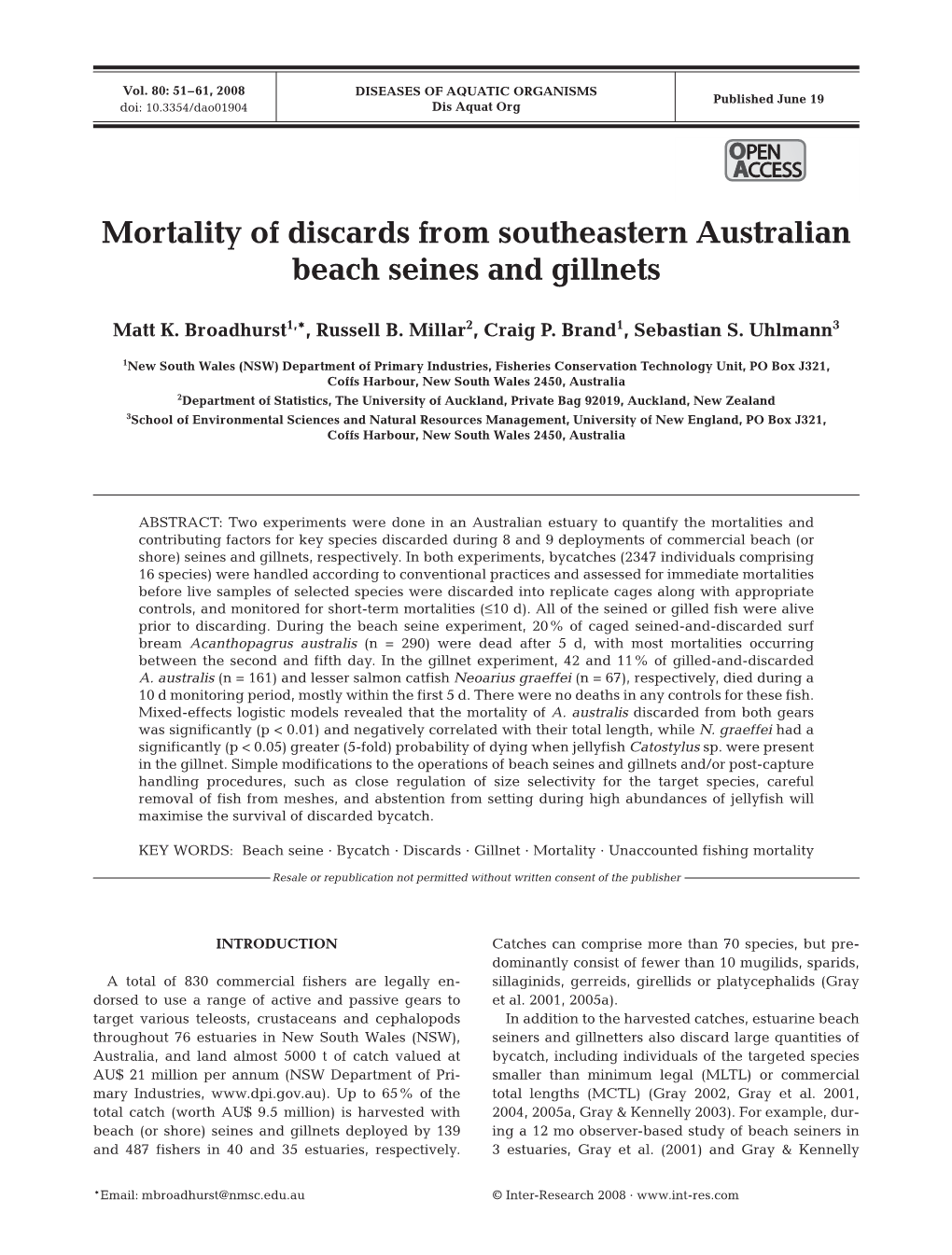 Mortality of Discards from Southeastern Australian Beach Seines and Gillnets