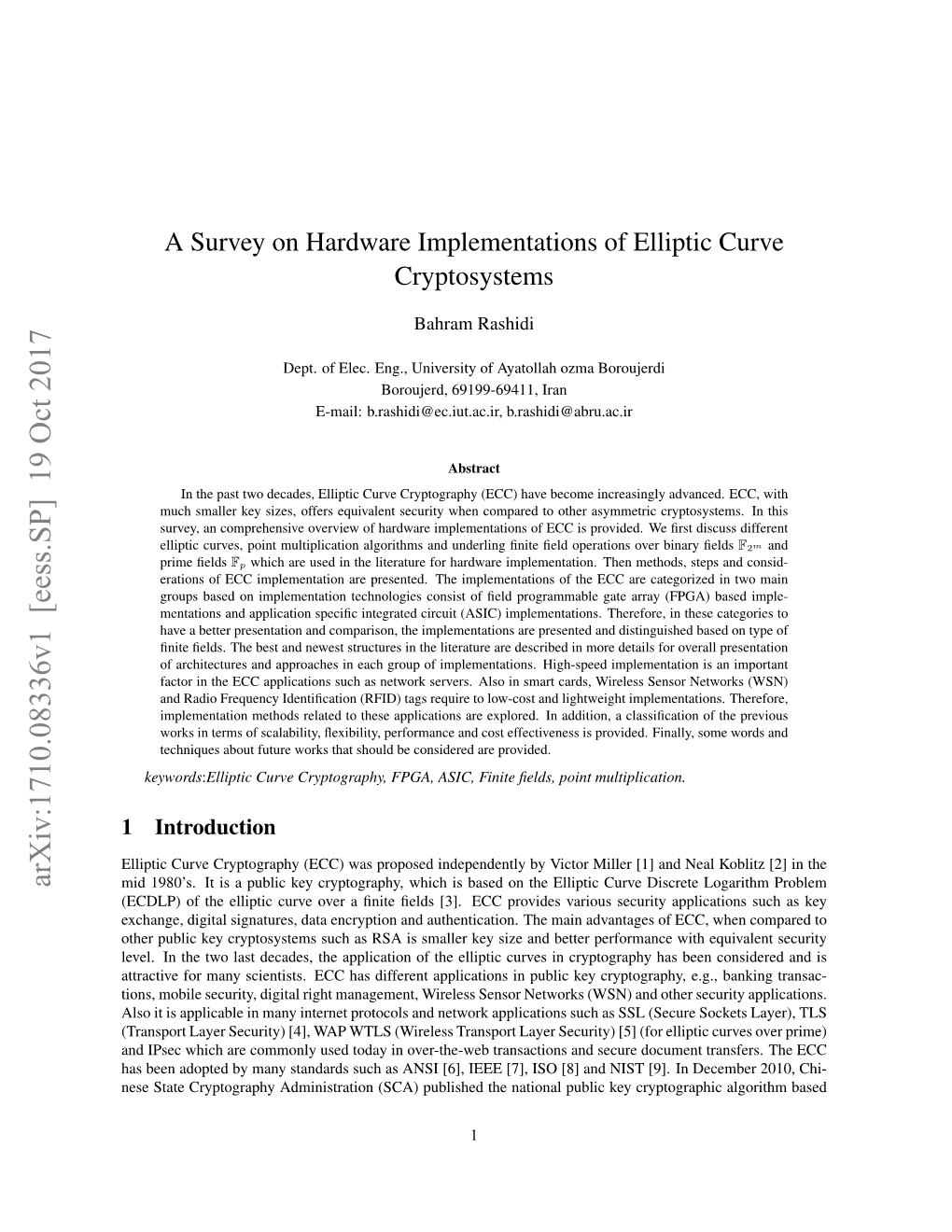 A Survey on Hardware Implementations of Elliptic Curve Cryptosystems