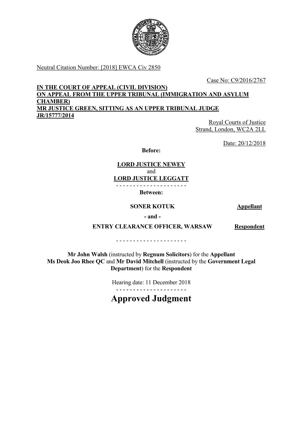 Court of Appeal Judgment Template