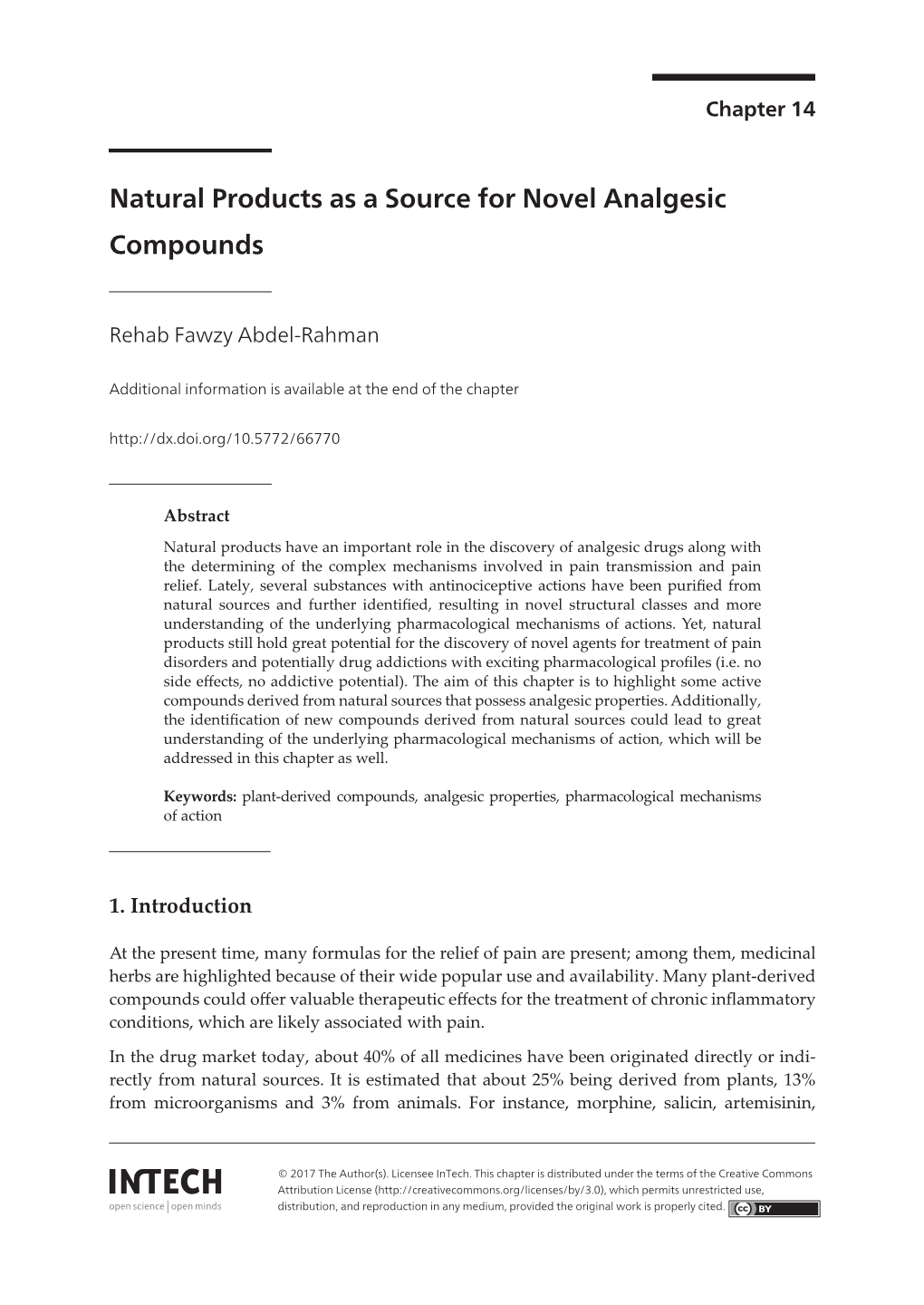 Natural Products As a Source for Novel Analgesic Compounds