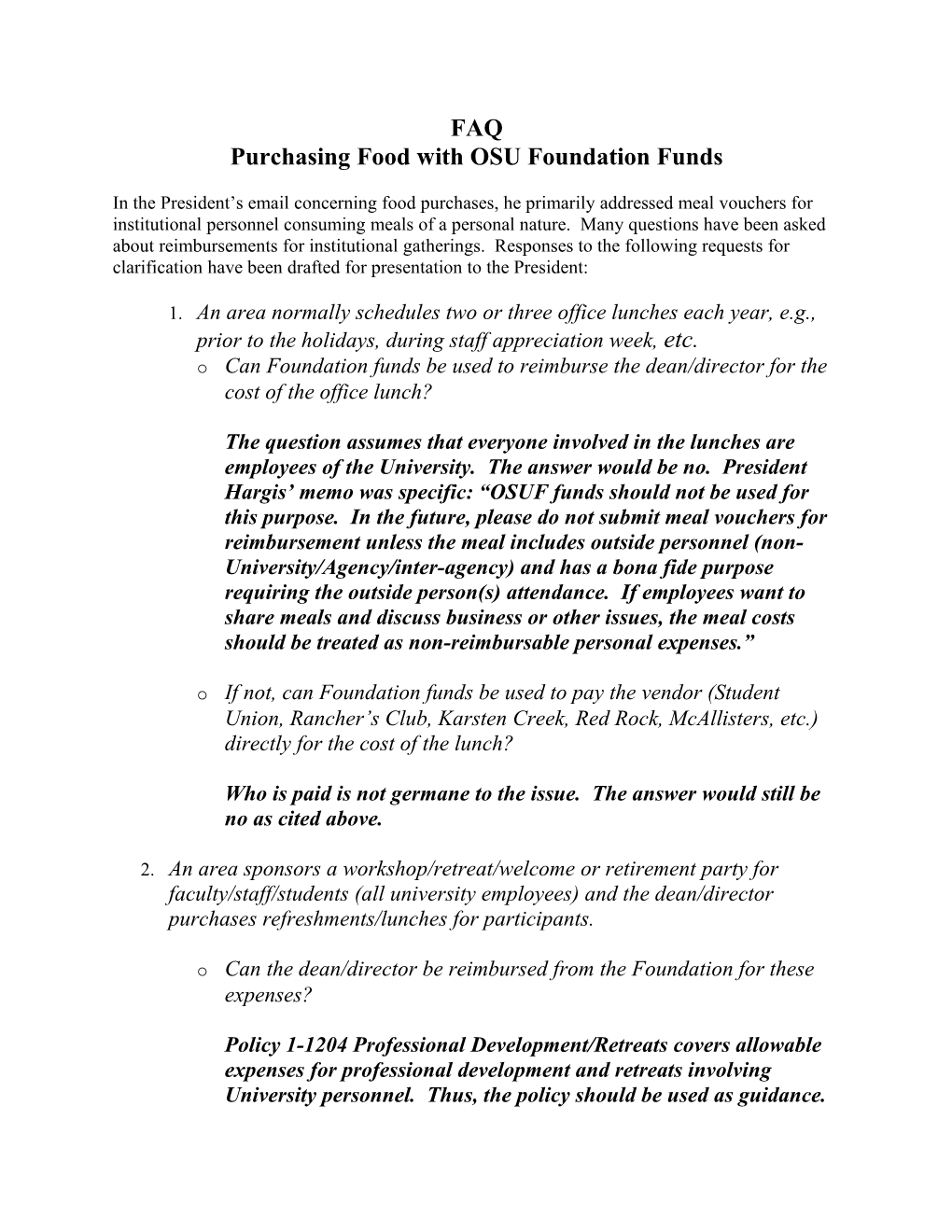 Purchasing Food with OSU Foundation Funds