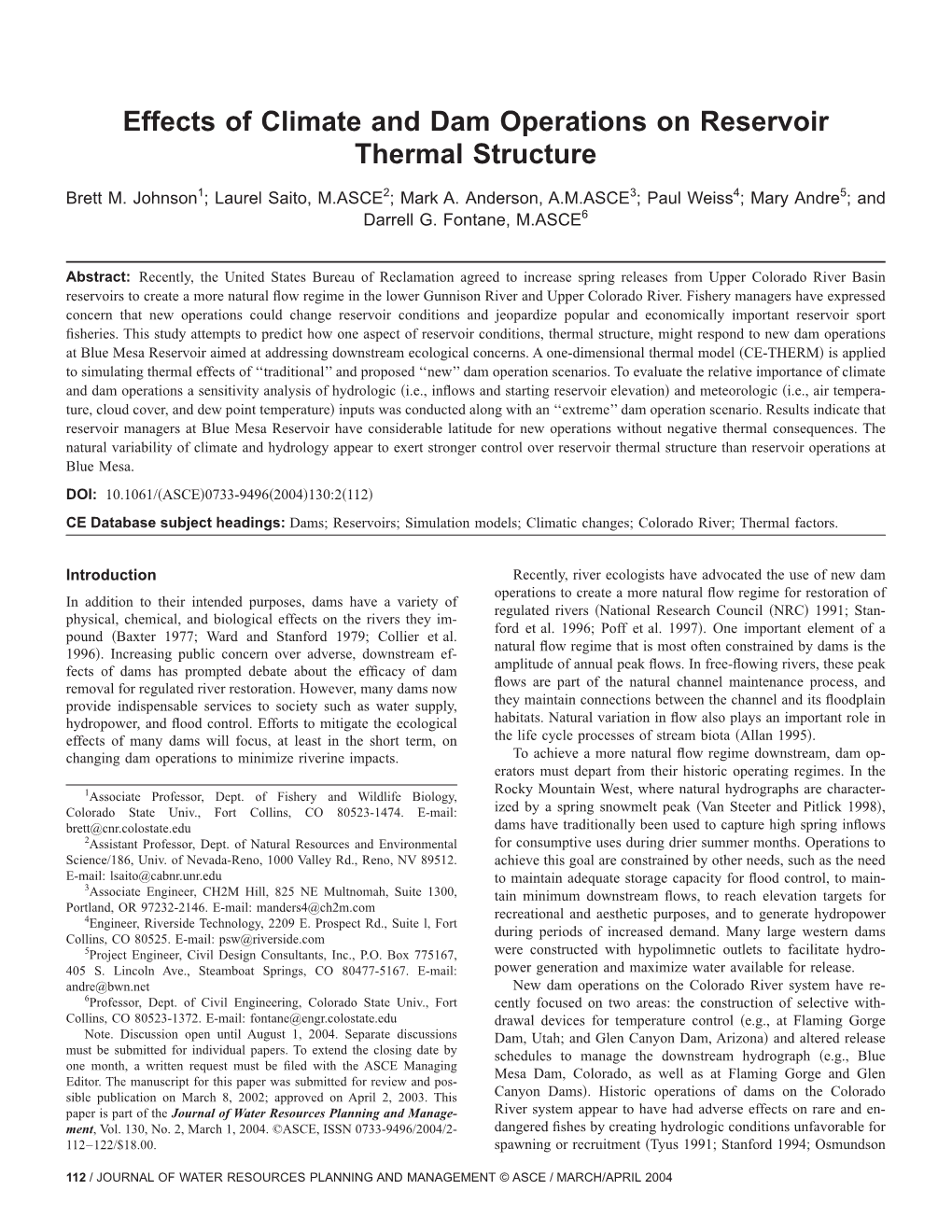 Effects of Climate and Dam Operations on Reservoir Thermal Structure