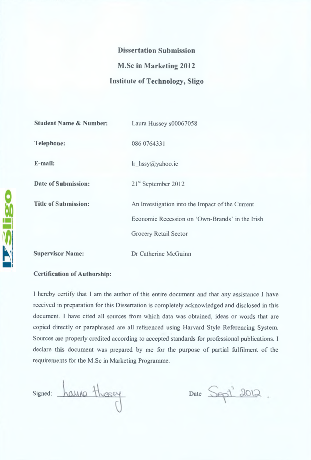 Dissertation Submission M.Sc in Marketing 2012 Institute Of
