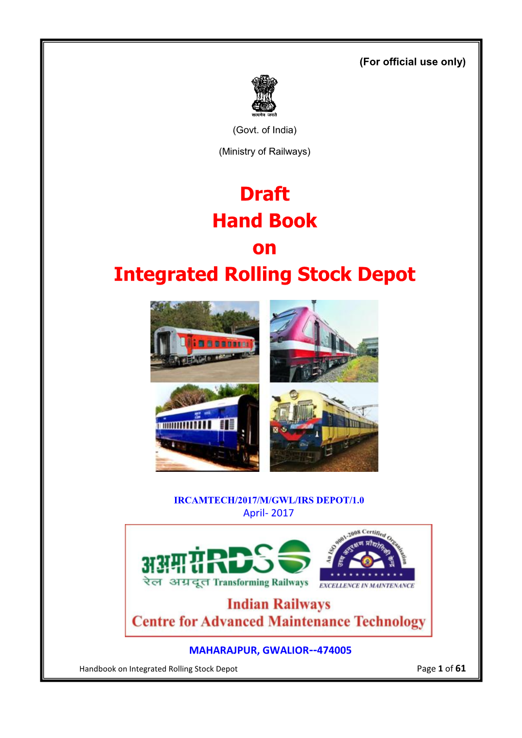 Draft Hand Book on Integrated Rolling Stock Depot