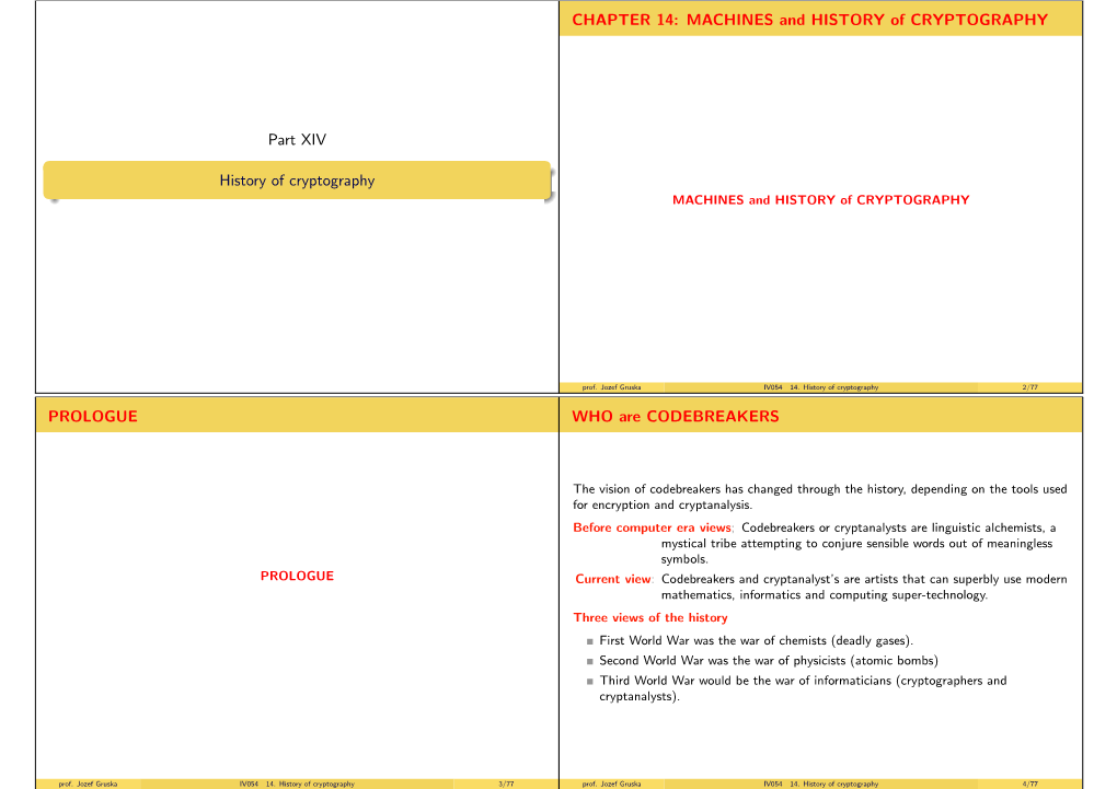 MACHINES and HISTORY of CRYPTOGRAPHY PROLOGUE