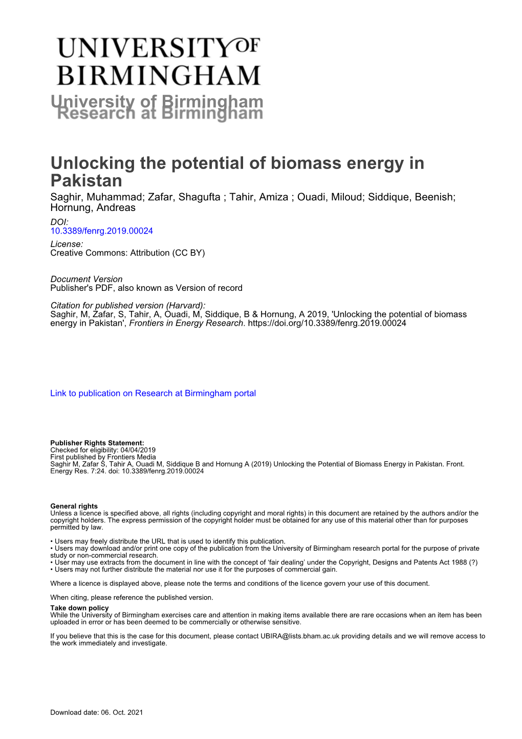 Unlocking the Potential of Biomass Energy in Pakistan