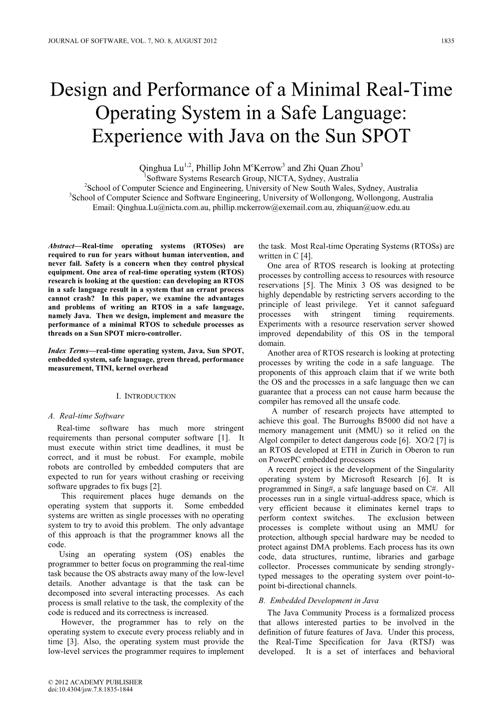 Design and Performance of a Minimal Real-Time Operating System in a Safe Language: Experience with Java on the Sun SPOT