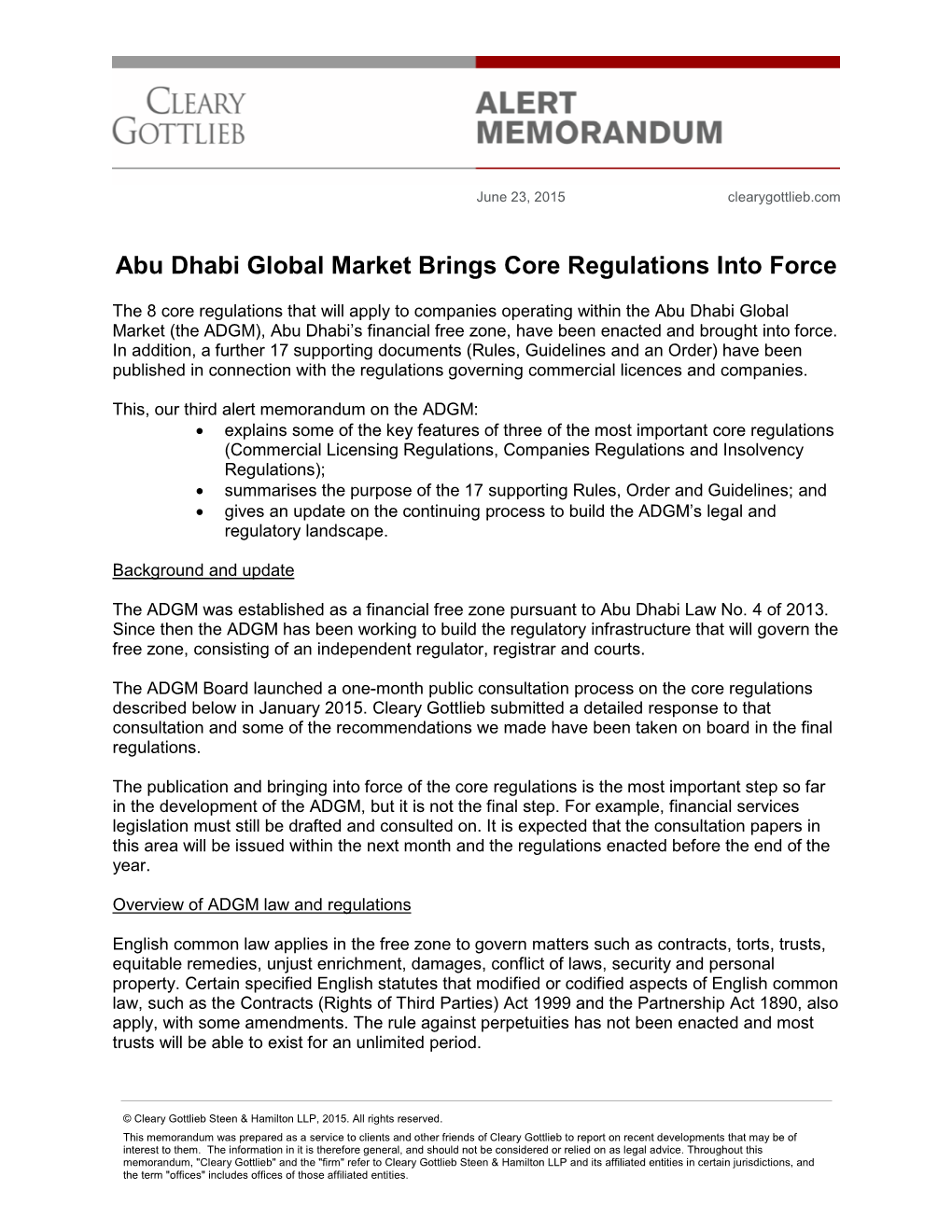 Abu Dhabi Global Market Brings Core Regulations Into Force