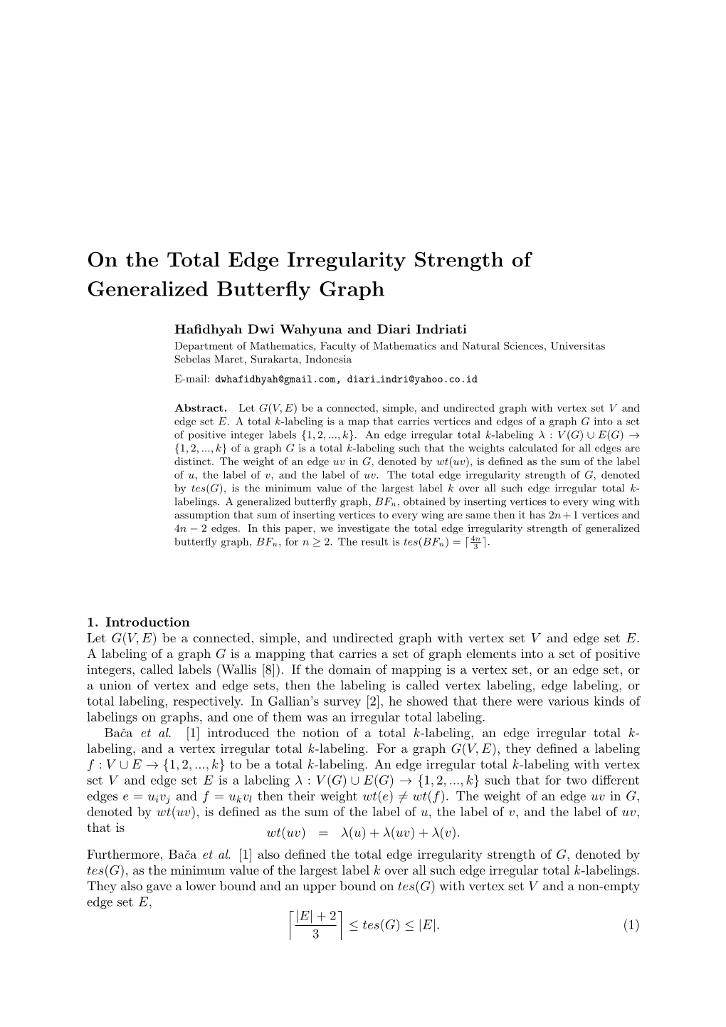 On the Total Edge Irregularity Strength of Generalized Butterfly Graph