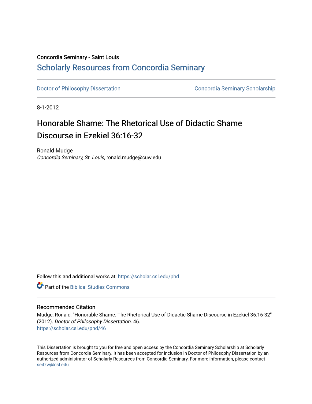 The Rhetorical Use of Didactic Shame Discourse in Ezekiel 36:16-32