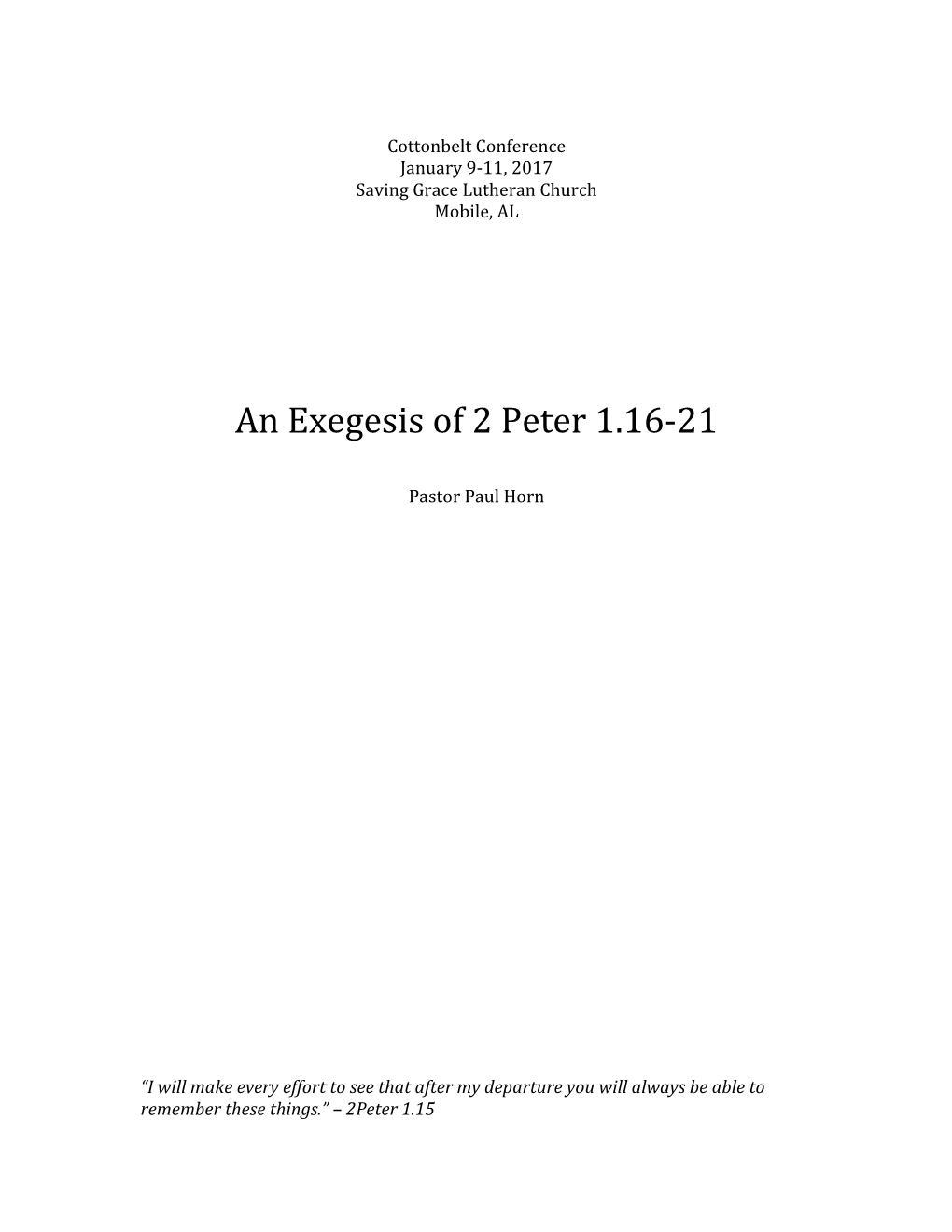 An Exegesis of 2 Peter 1.16-21