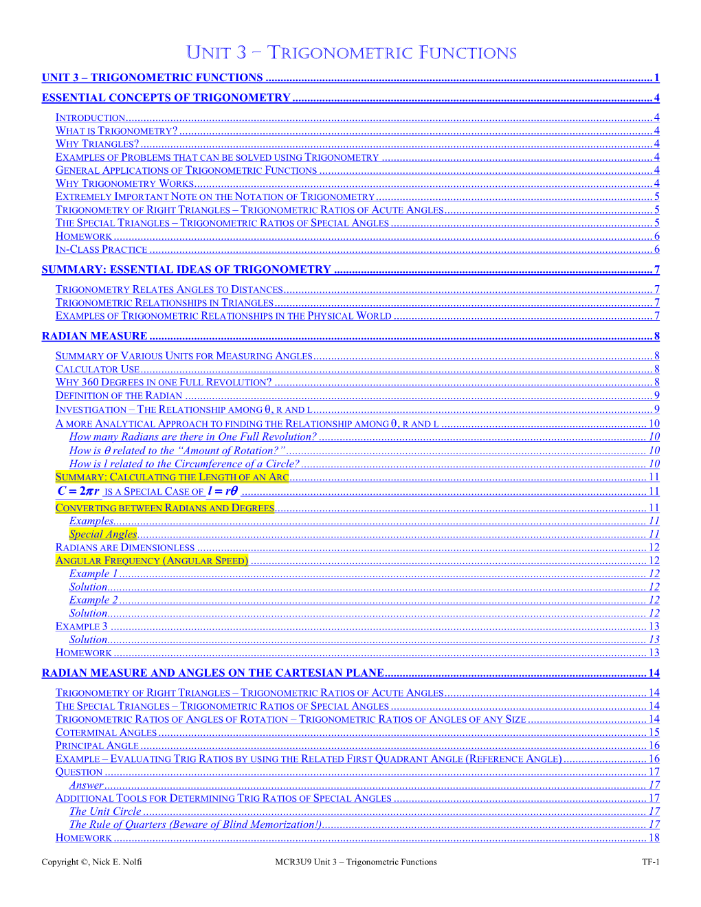 Unit 3 – Trigonometric Functions Unit 3 – Trigonometric Functions