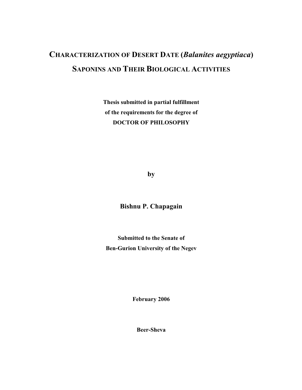 CHARACTERIZATION of DESERT DATE (Balanites Aegyptiaca)